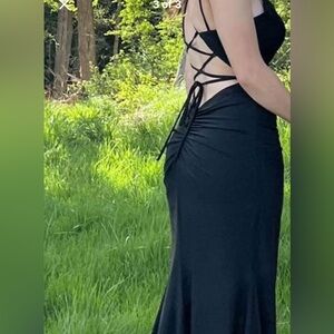 Elegant Black Lace-Up Dress